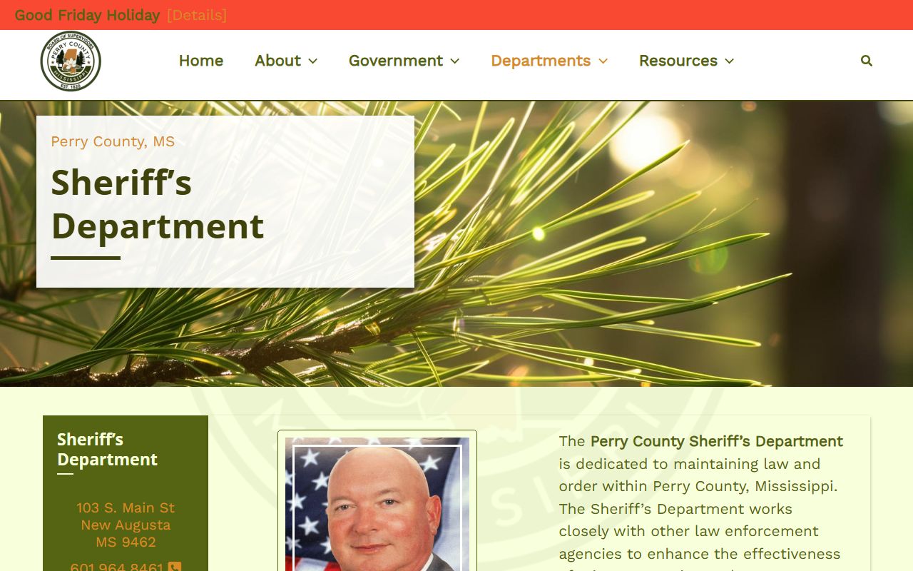 Perry County sheriff page for inmate population and jail custody records